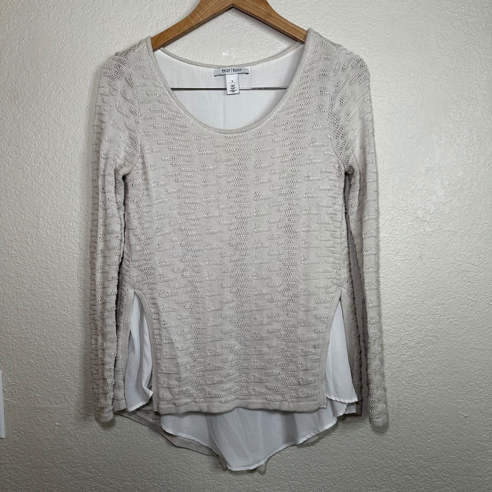 White House Black Market Size S Sweater Crew Crochet Style Layered‎ Cream Boho